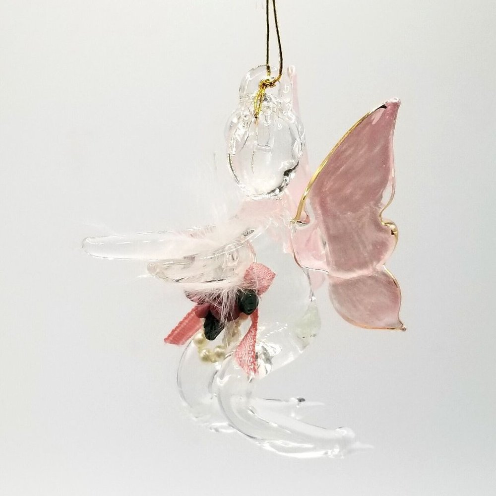 Fairy Crystal Ornament window Suncatcher Christmas Ornament Decor Pink Wings
